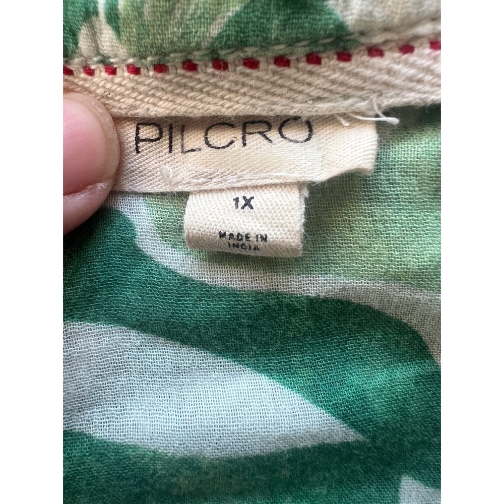Pilcro Blouse Green White Floral Dolman Sleeve Button Up Boho Flowy Romantic - Picture 10 of 15